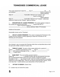 free tennessee commercial lease agreement template  pdf rental agreement template tennessee excel