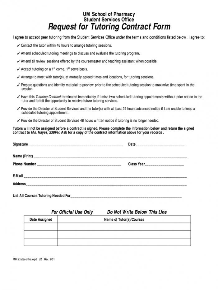 Tutoring Agreement Template