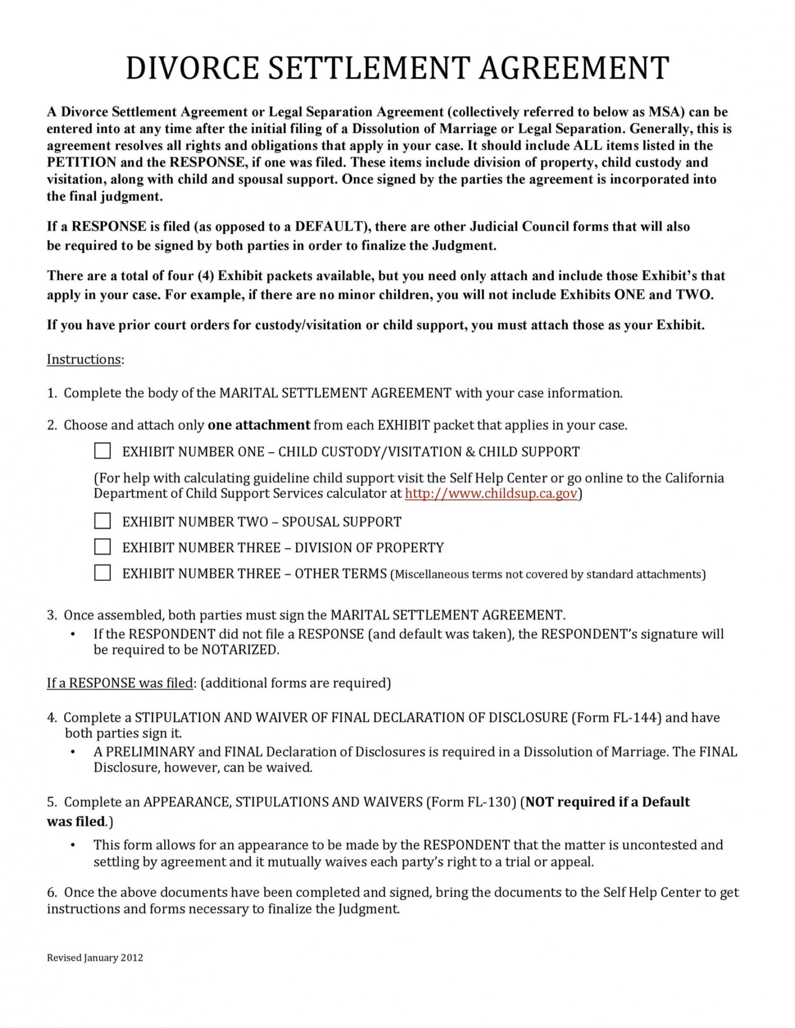 Free Divorce Settlement Agreement Template Word