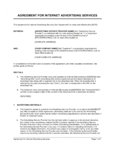 printable agreement for internet advertising services template service provider agreement template excel