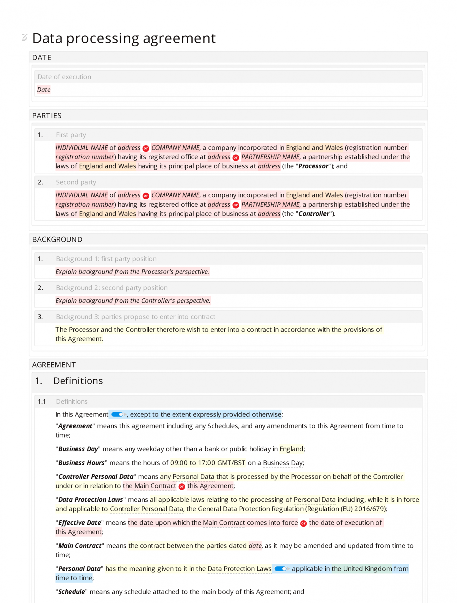 Printable Data Processing Agreement Controllerprocessor Docular Data ...