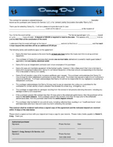 printable free 6 dj contract forms  dj agreement equipment rental music equipment rental agreement template excel