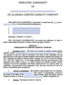printable free alabama llc operating agreement template  pdf  word operating agreement template doc sample