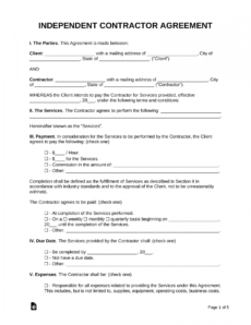 printable free independent contractor agreement template  word  pdf general contractor agreement template free word