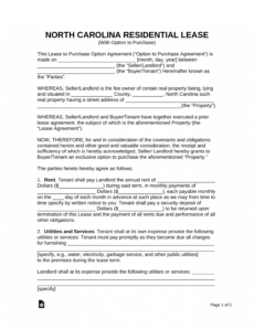 printable free north carolina lease agreement with option to purchase rental agreement template nc word
