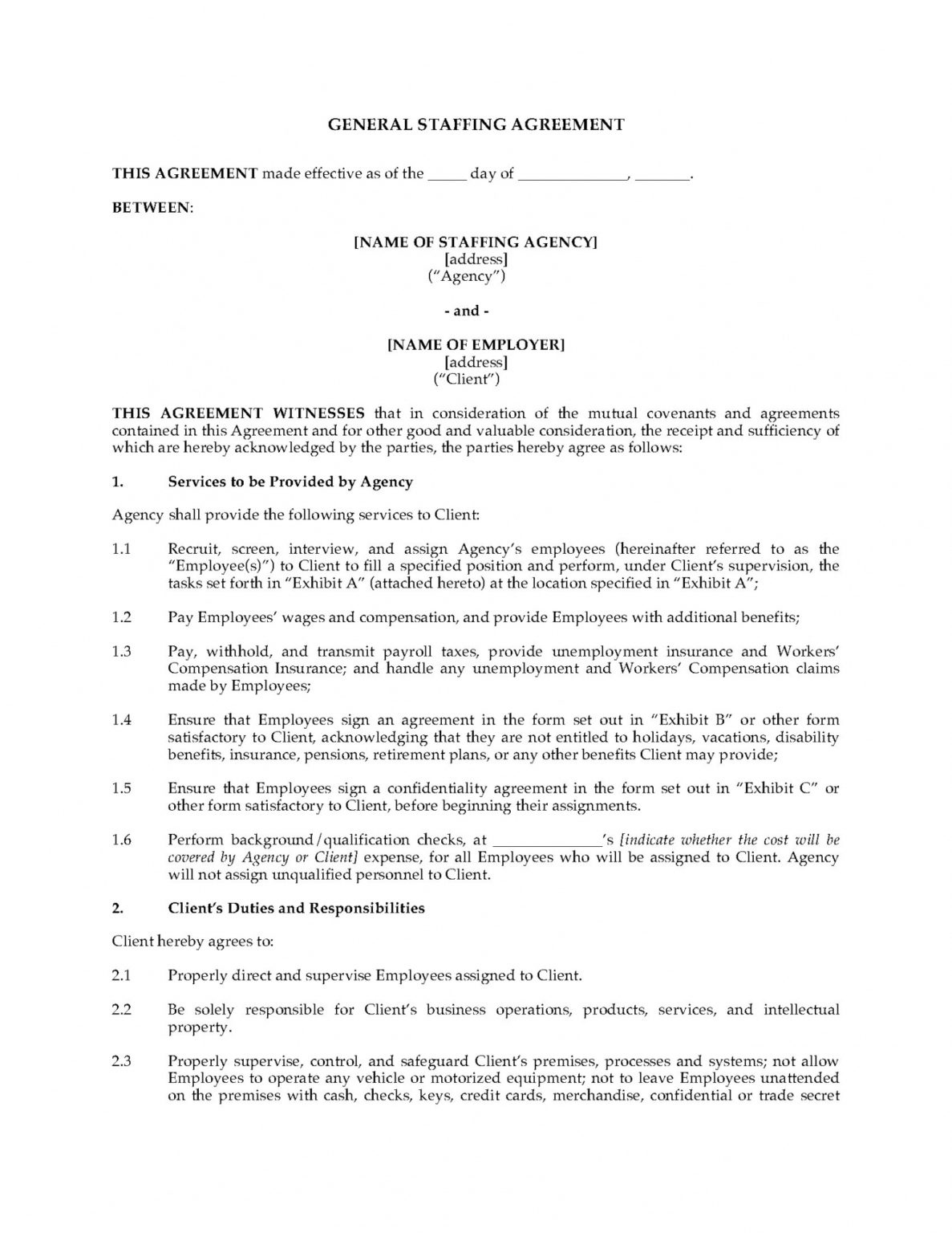 Printable General Staffing Agreement General Staffing Agreement Printable General Staffing Agreement General Staffing Agreement