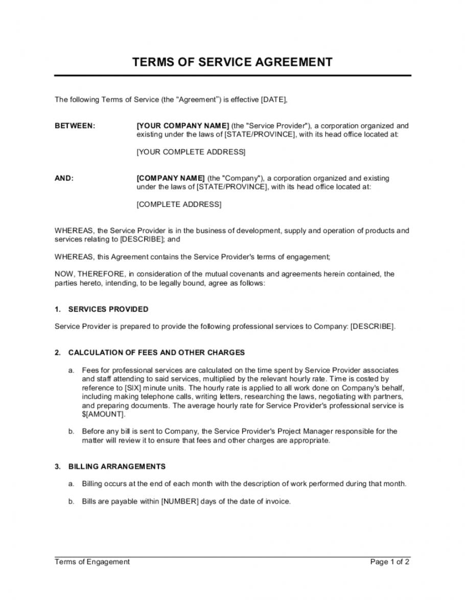 Printable Terms Of Service Agreement Template Businessinabox™ Service