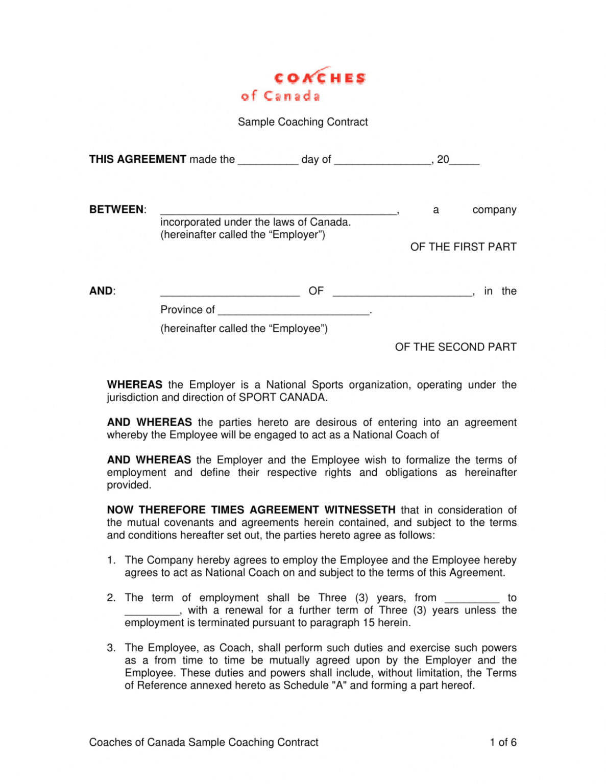 Sample 13 Sports Coach Contract Example Templates Docs