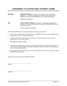 sample agreement to extend debt payment terms template payment terms agreement template word