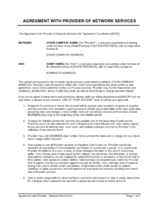 sample agreement with provider of network services template service provider agreement template example