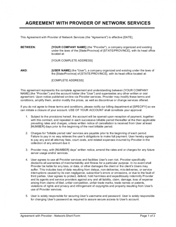 Sample Agreement With Provider Of Network Services Template Service Sample Agreement With Provider Of Network Services Template Service