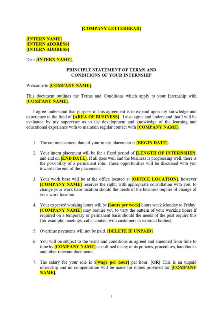 Unpaid Internship Agreement Template