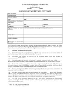 snow removal contract form snow removal agreement template sample