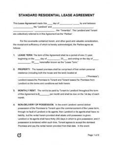 template for lease agreement ~ addictionary standard residential lease agreement template example