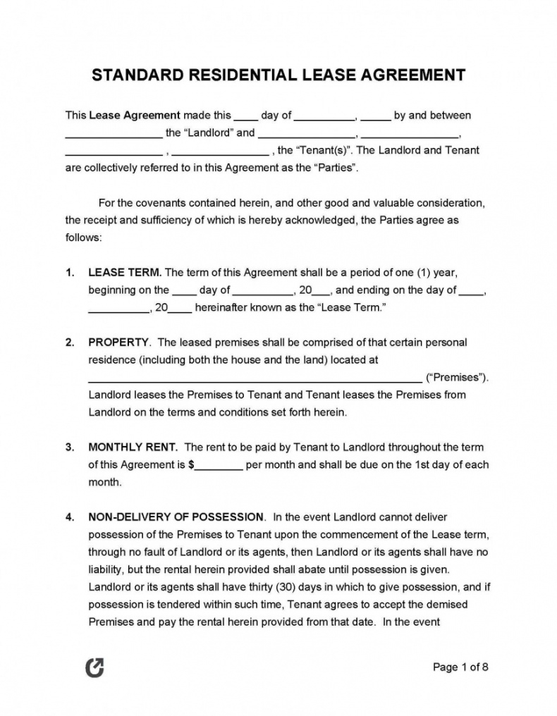 template for lease agreement ~ addictionary standard residential lease agreement template example