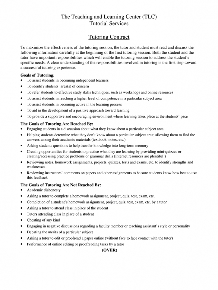 tutoring contract  fill online printable fillable blank tutoring agreement template example