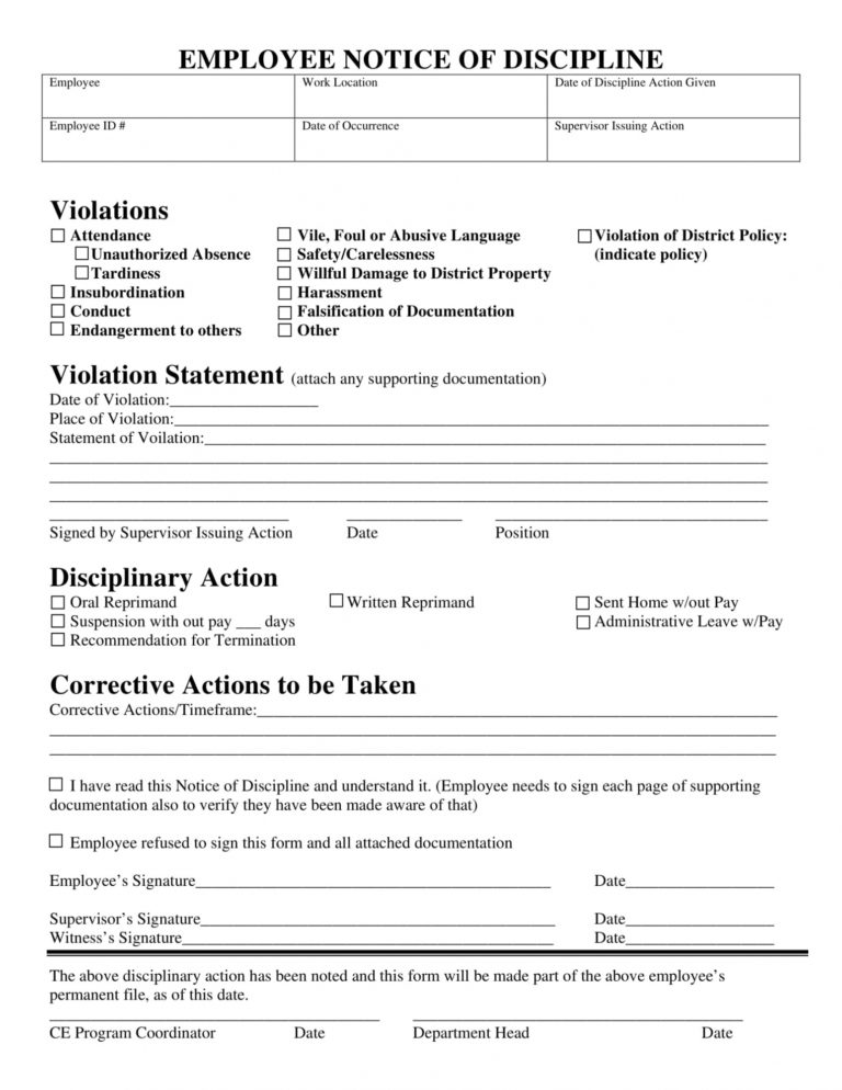 Progressive Discipline Form Template