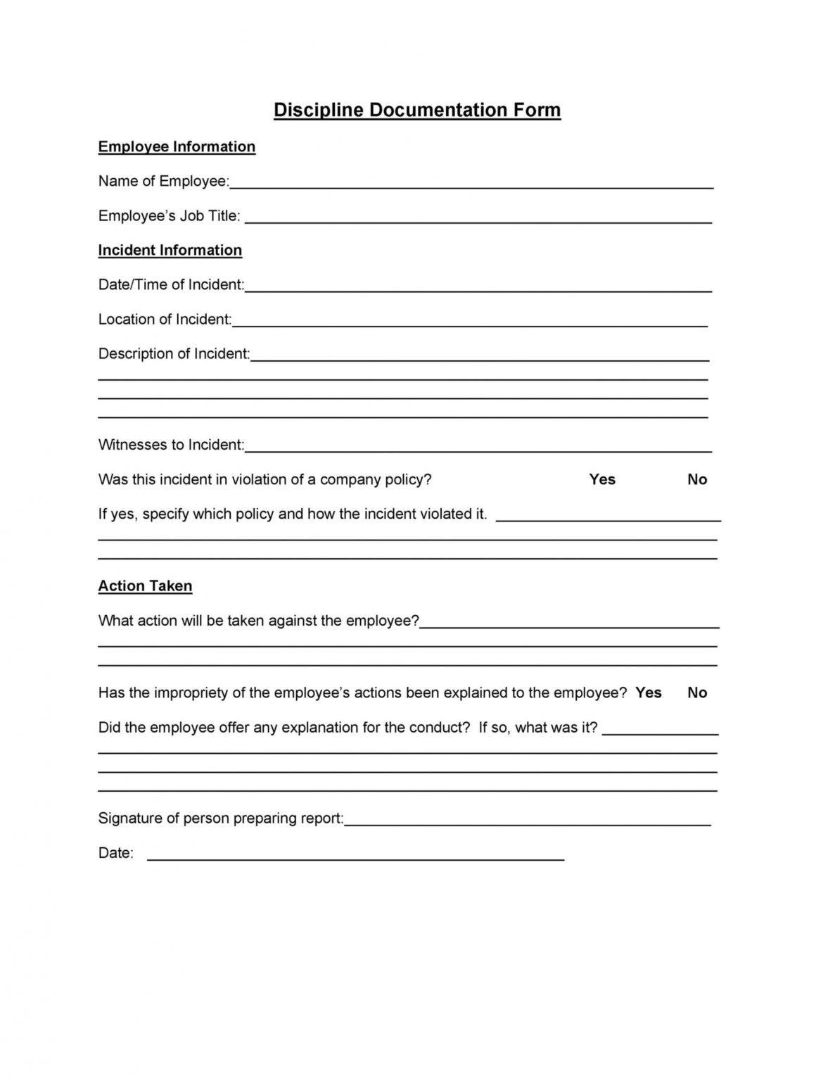 Printable Disciplinary Meeting Notes Template