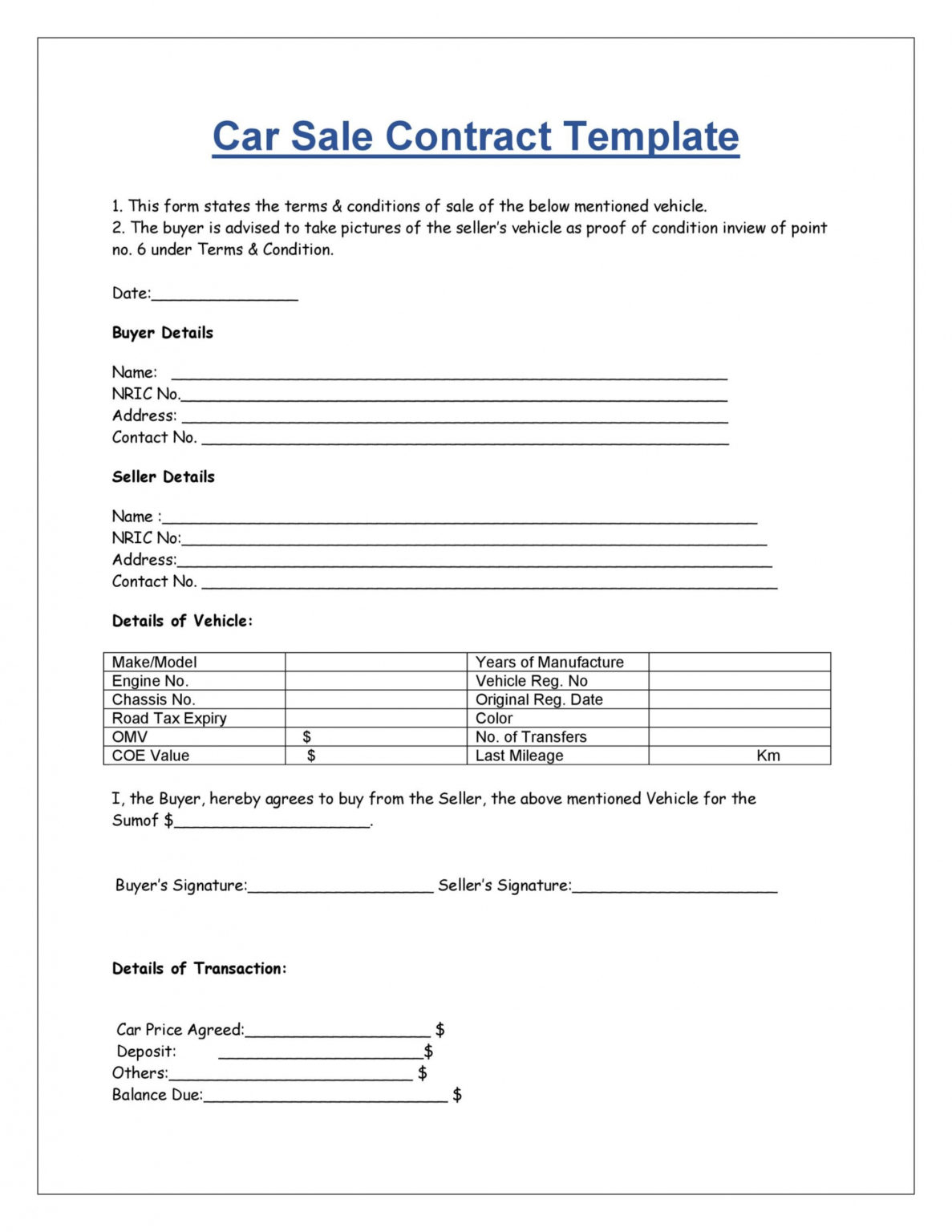 Editable 42 Printable Vehicle Purchase Agreement Templates 