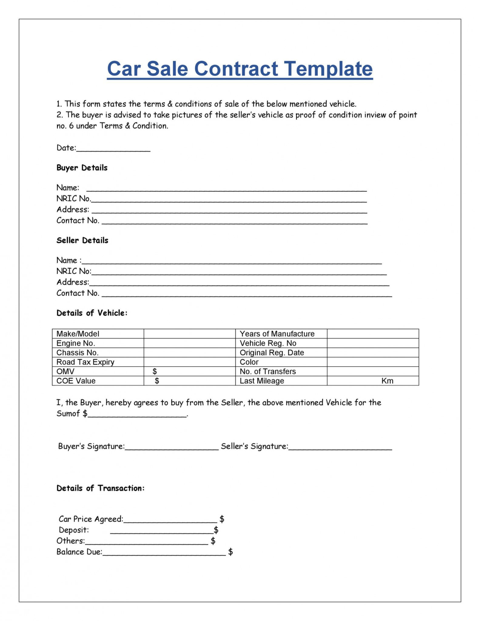 Editable 42 Printable Vehicle Purchase Agreement Templates Templatelab Auto Sale Agreement 8256