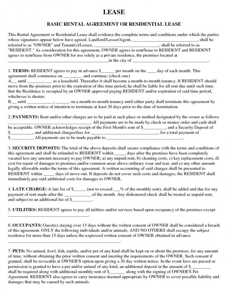 editable free basic rental agreement or residential lease  pdf  docx apt lease agreement template example