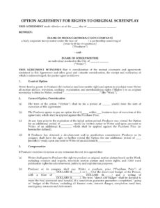editable option agreement for rights to original screenplay screenplay option agreement template pdf