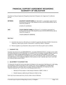 financial support agreement regarding guaranty of obligation financial agreement template free pdf