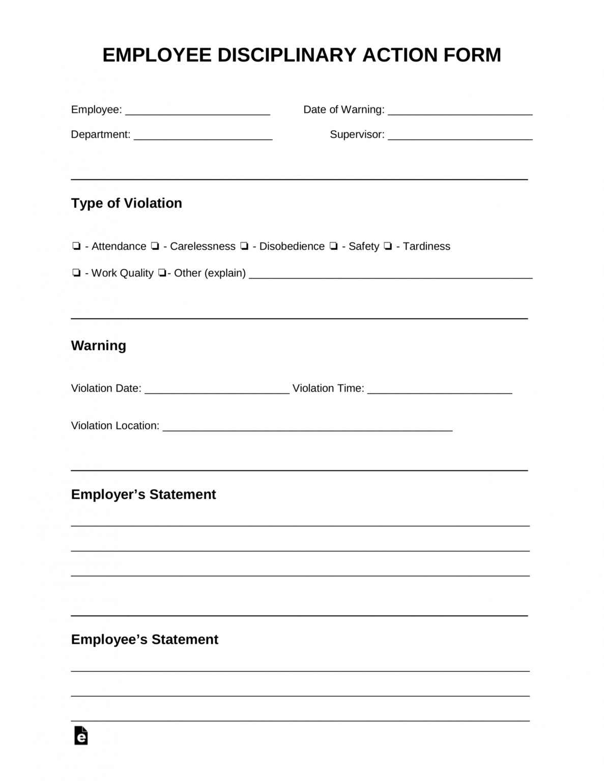 Free Employee Disciplinary Action Discipline Form Pdf Progressive