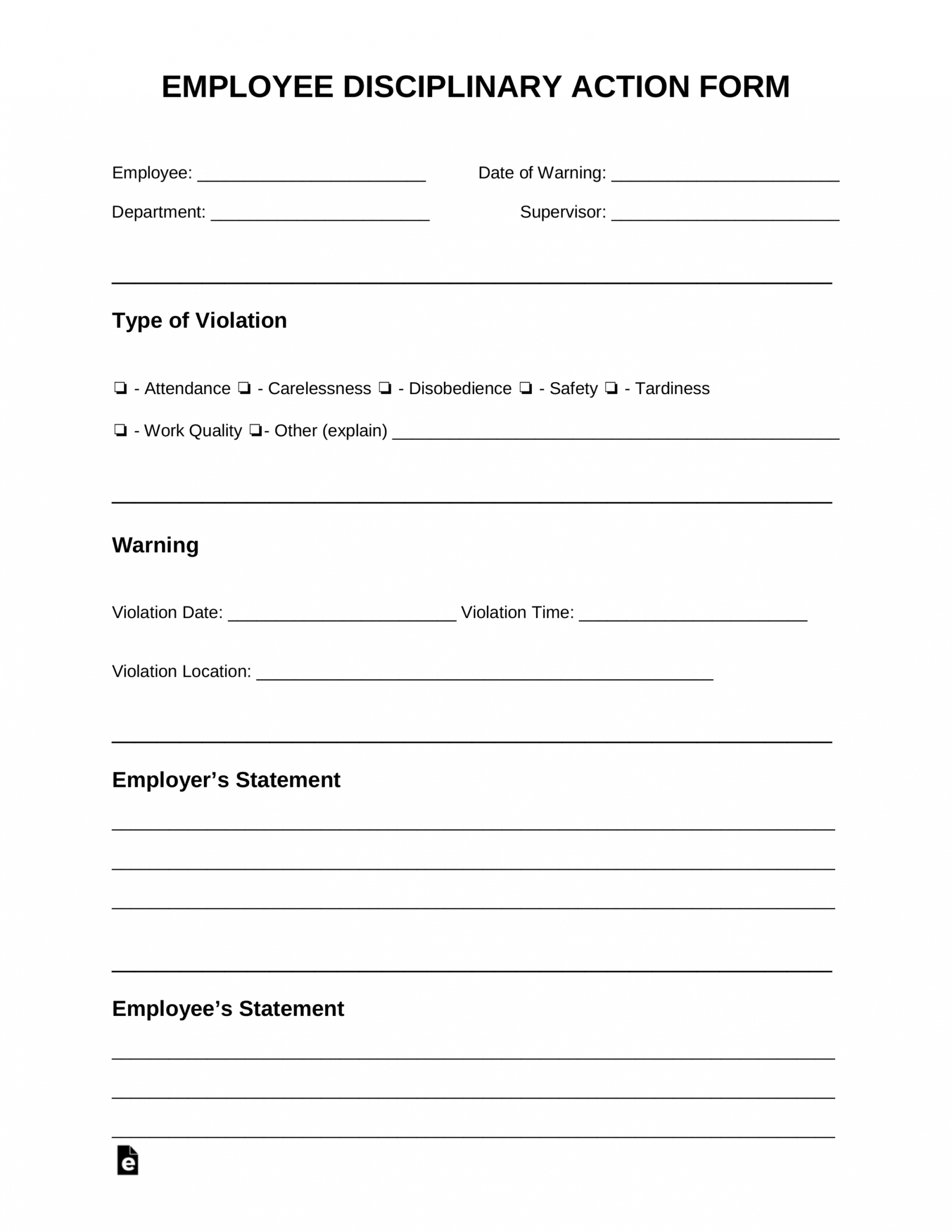 Free Employee Disciplinary Action Discipline Form Pdf Progressive 