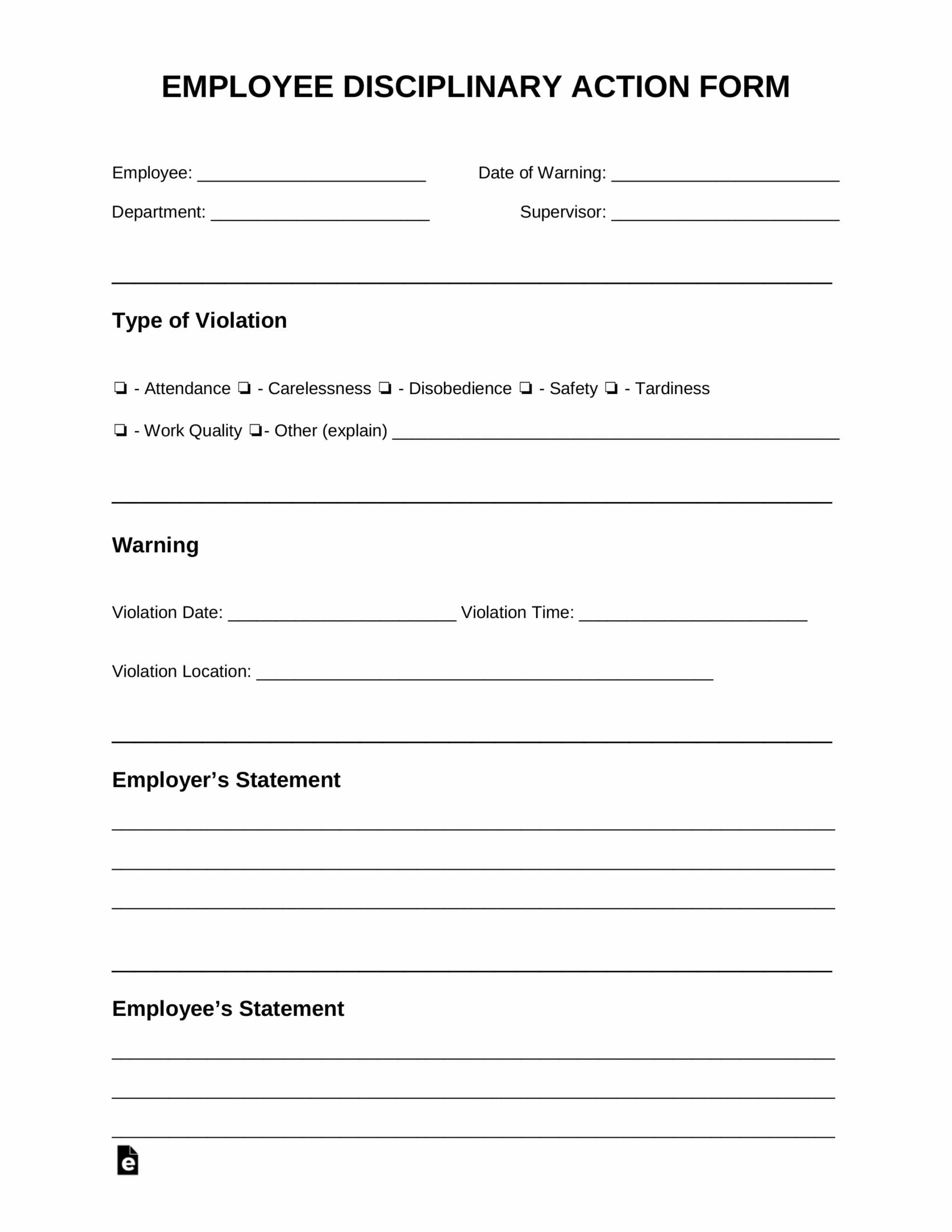 Progressive Discipline Form Template