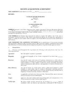 printable film rights acquisition agreement screenplay option agreement template sample