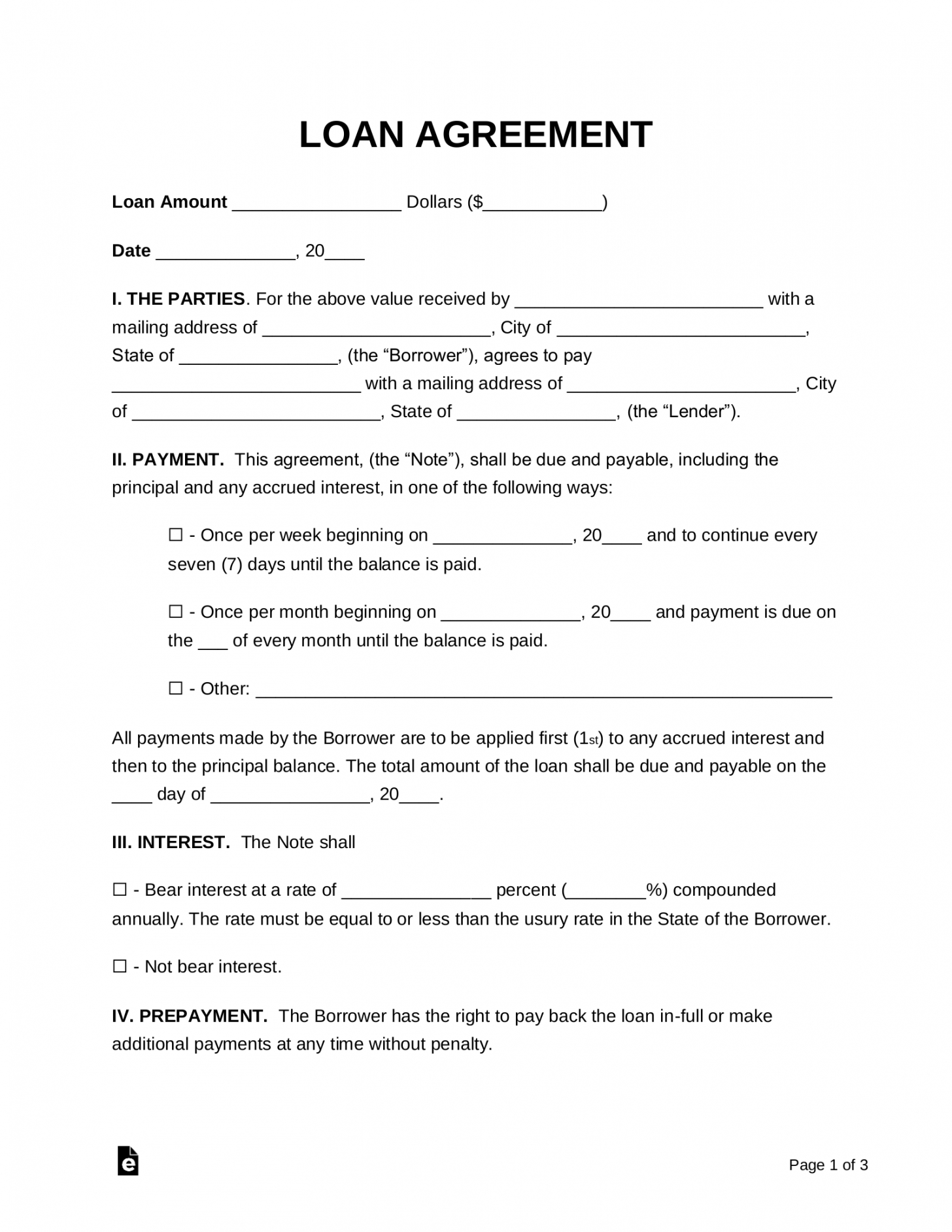 printable free loan agreement templates pdf word eforms