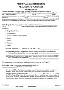 printable free pennsylvania real estate purchase agreement template sale of house agreement template excel
