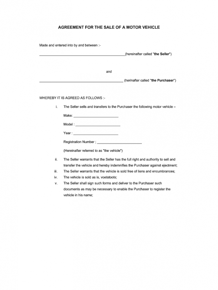 Printable Voetstoots Sale Agreement Template Fill Online Printable Auto 