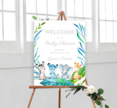 sample animal safari baby shower welcome sign poster  elephant baby shower poster template