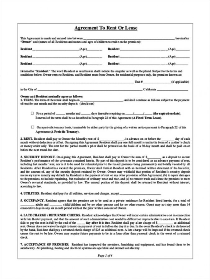 Sample Free 39 Sample Lease Forms In Pdf Ms Word Apt Lease Agreement Template Pdf 0045