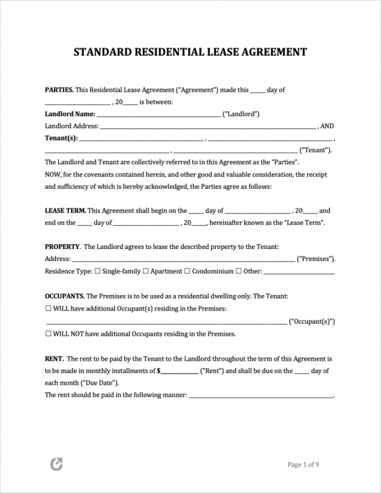 Sample Free Lease Agreement Templates Pdf Word Rtf Apartment Rental