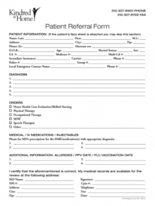 sample kindred at home referral form  fill online printable home health referral form template