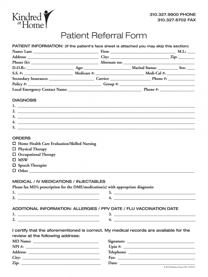 sample kindred at home referral form  fill online printable home health referral form template