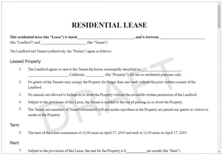 Sample Lease Agreement Form Rental Contract Template And For Leasing Apt Lease Agreement Template 5160
