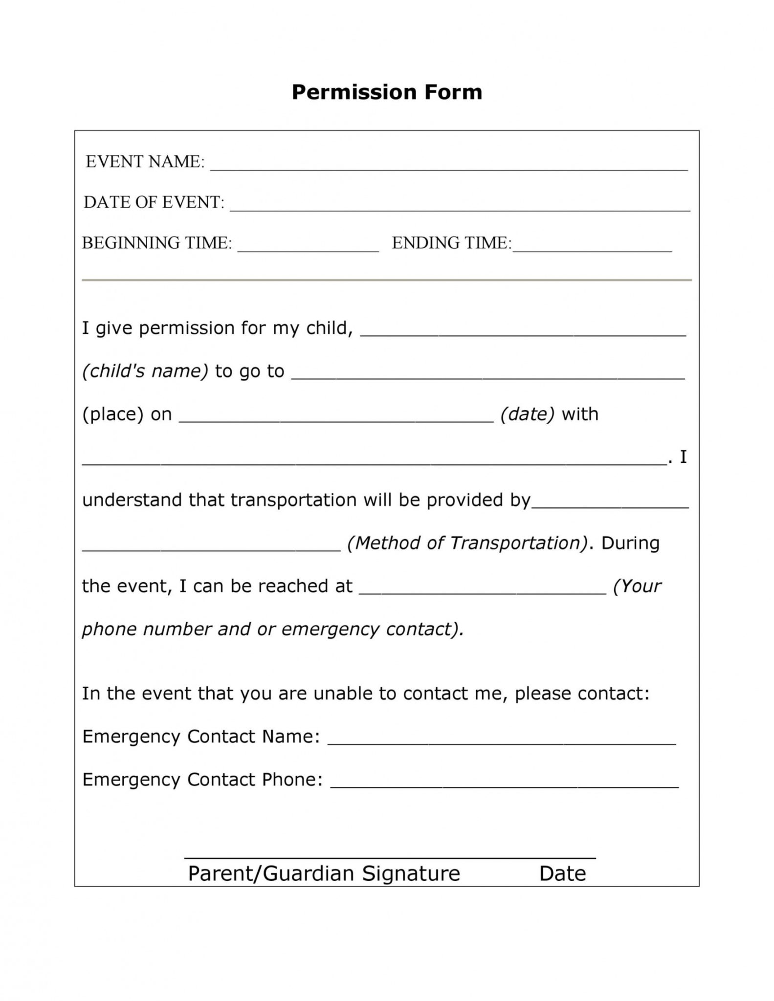 field trip permission form