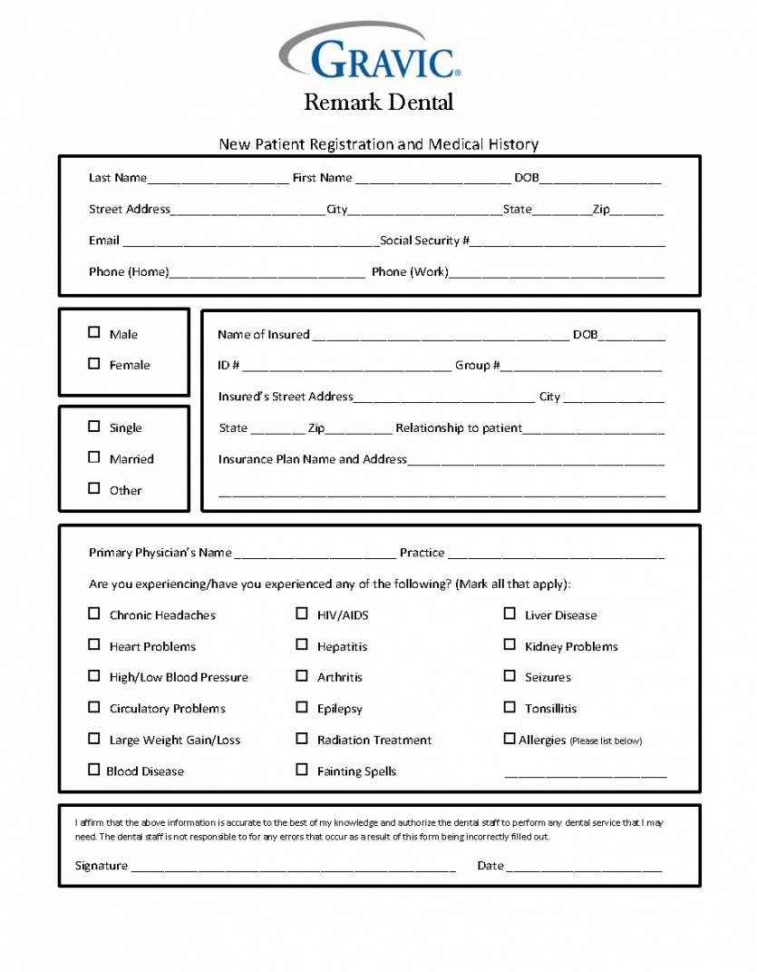 editable dental patient history form · remark software dental patient information form template excel