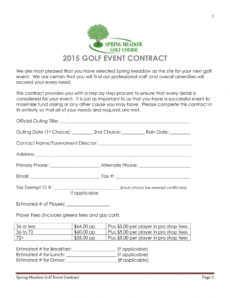 editable free 7 golf contract forms in pdf golf tournament registration form template doc