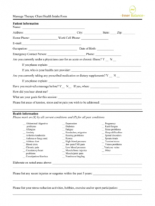 editable new patient intake form massage  fill online printable massage therapy client intake form template