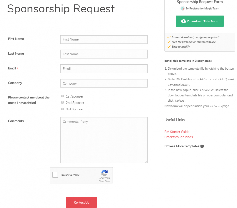 Sports Camp Registration Form Template