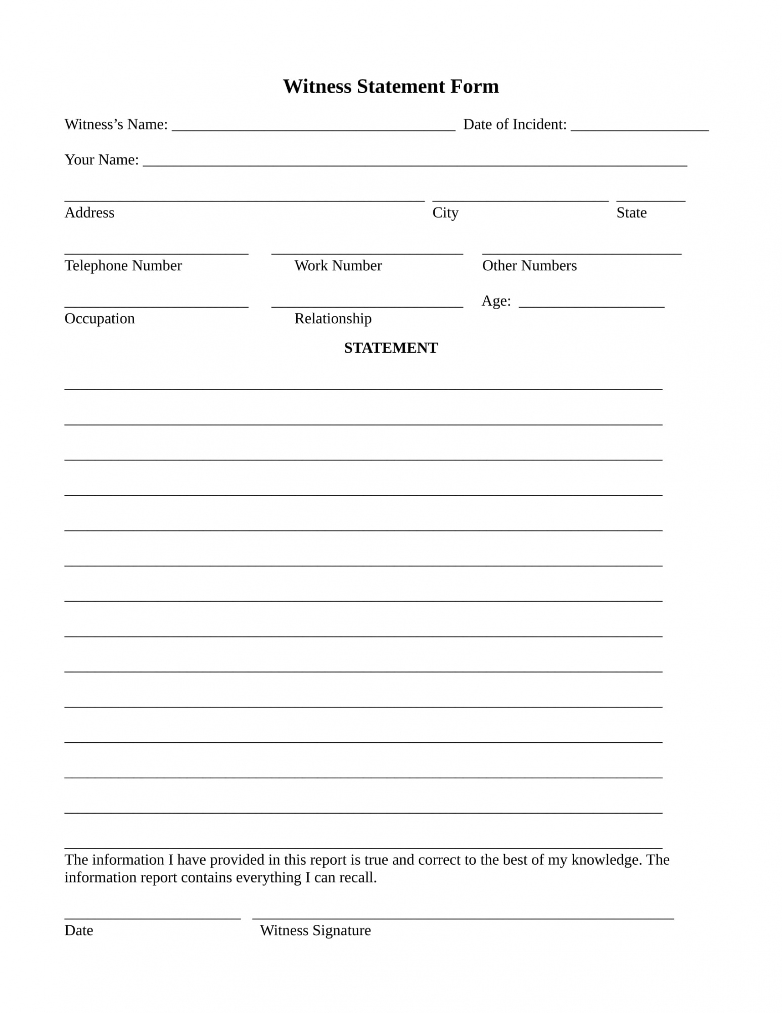 sample statement affidavit template