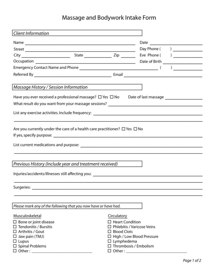 Free Free 5 Massage Intake Forms In Pdf Massage Therapy Client Intake ...