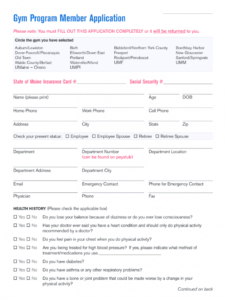 gym admission form  fill online printable fillable blank gym membership form template