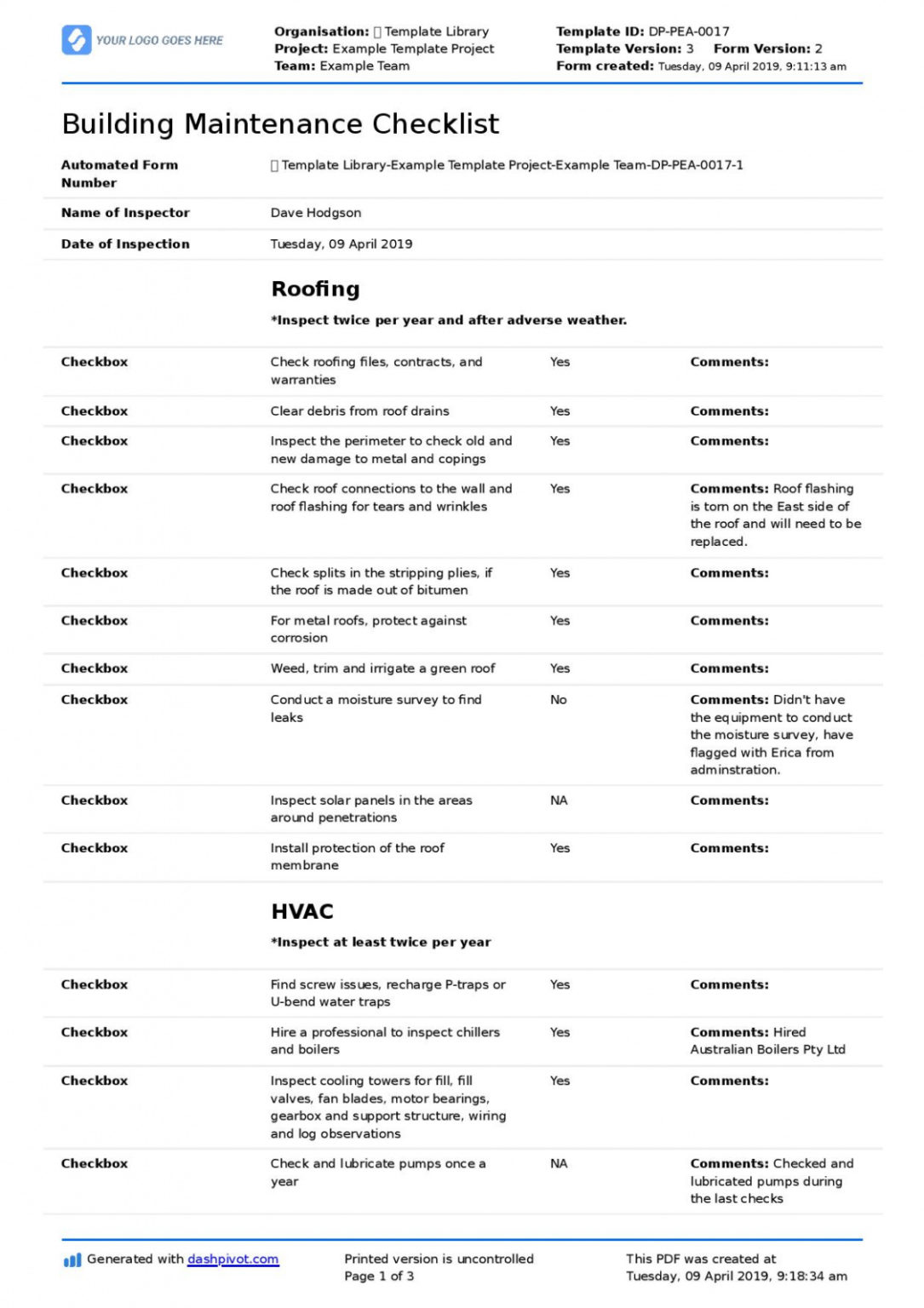 Printable Free Building Maintenance Checklist Better Than Pdf Excel ...