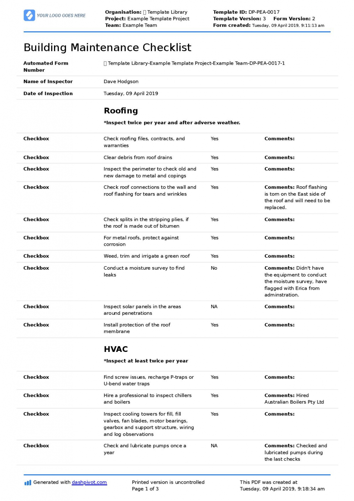 printable free building maintenance checklist better than pdf excel building inspection form template pdf